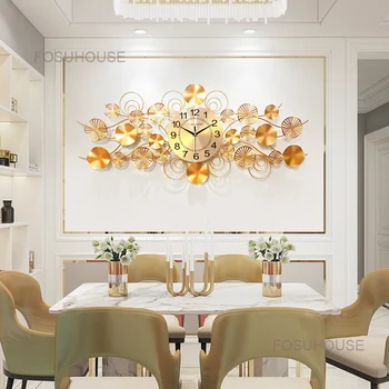 Svetlo luxusné nástenné hodiny obývacia izba domácnosti stene hodinky Európsky štýl jedáleň gauč pozadí steny kovové quartz hodiny