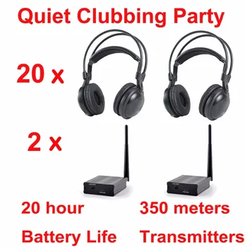 Ultra Low Bass Silent Disco RF Bezdrôtové Slúchadlá - Tichý Klubov Strán Zväzok (20 Slúchadlá + 2 Vysielače 500m Vzdialenosť)