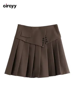 Mini Sukňa Vysoká Strede Zúžený A-Line Nepravidelnú Mozaiku Skladaný Sukne Dizajnér Y2k Kórejský 2023 Lete Nové Streetwear