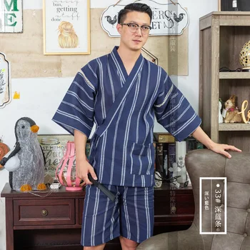 100%Bavlna pánske Kimono Yukata Letné Japonské Muž Domov Mládeže Tradičné Krátke Rukávy Vyhovovali Bavlnené Tenké 2KS/SET